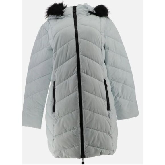 Laurier & Co Montreal Jackets & Blazers - Laurier Stretch Quilted Coat Removable Faux Fur Trim Hood Silver Large